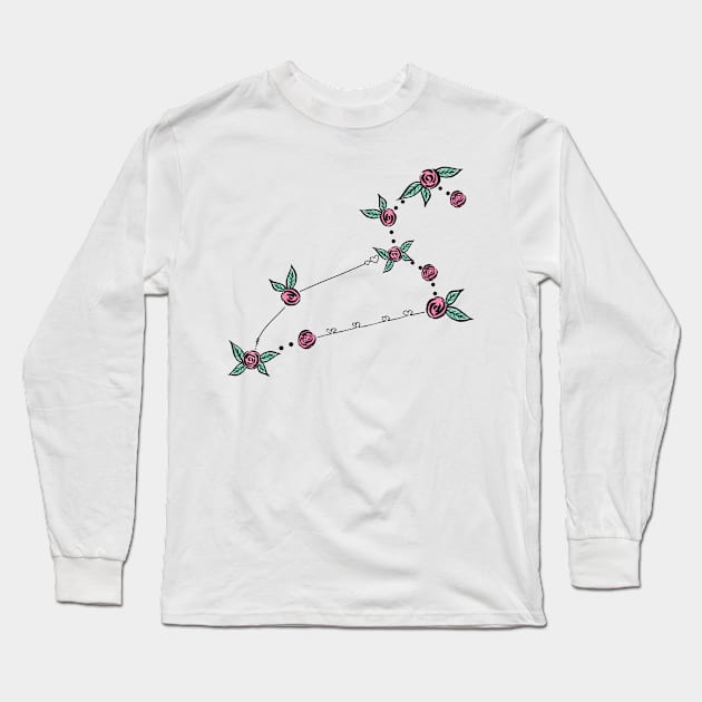Leo Zodiac Sign Constellation Roses and Hearts Doodle Long Sleeve T-Shirt by EndlessDoodles